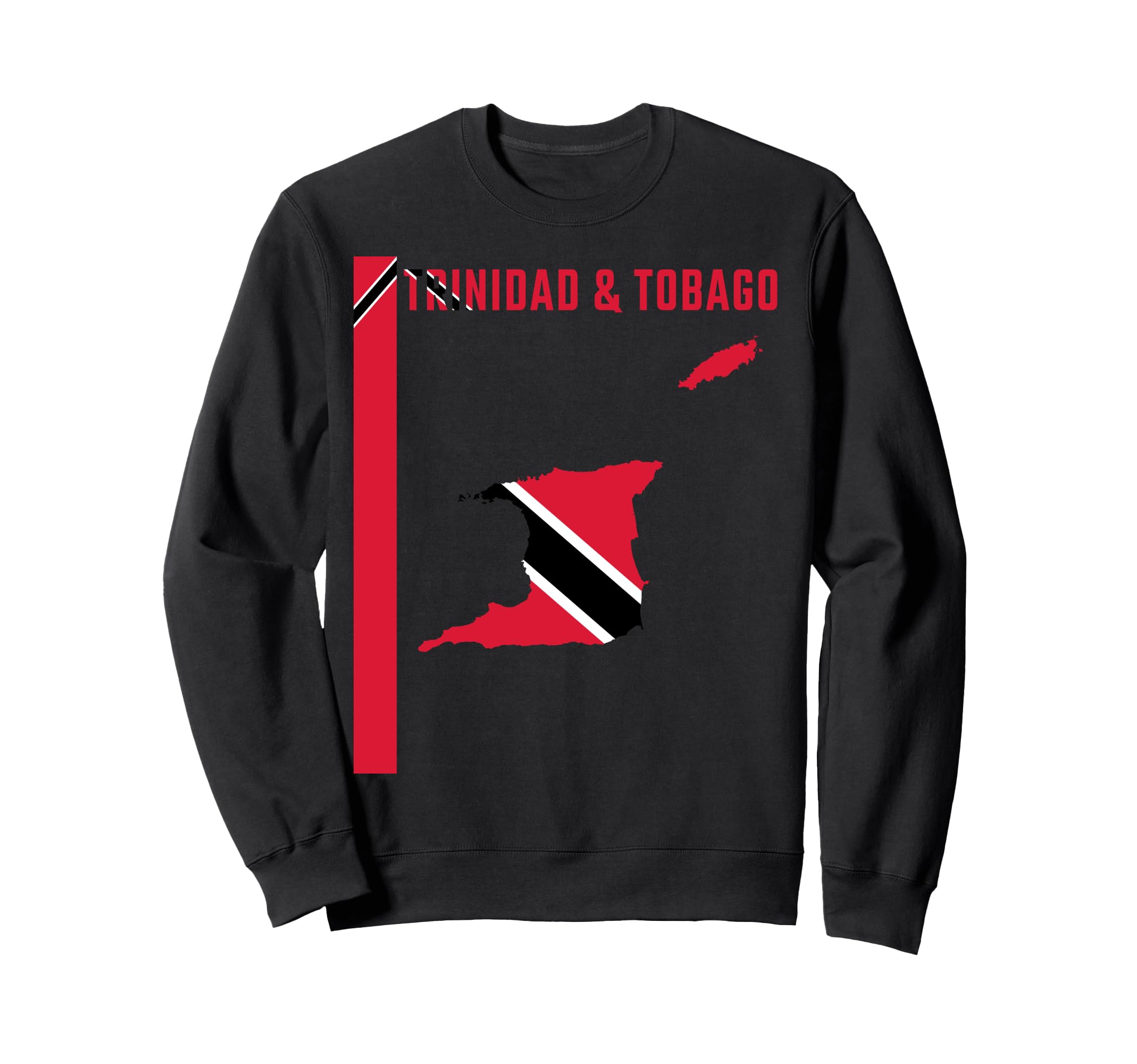 Vertical flag, Trinidad and Tobago lettering & silhouette map sweatshirt
Vertical flag, Trinidad and Tobago lettering & silhouette map sweatshirt