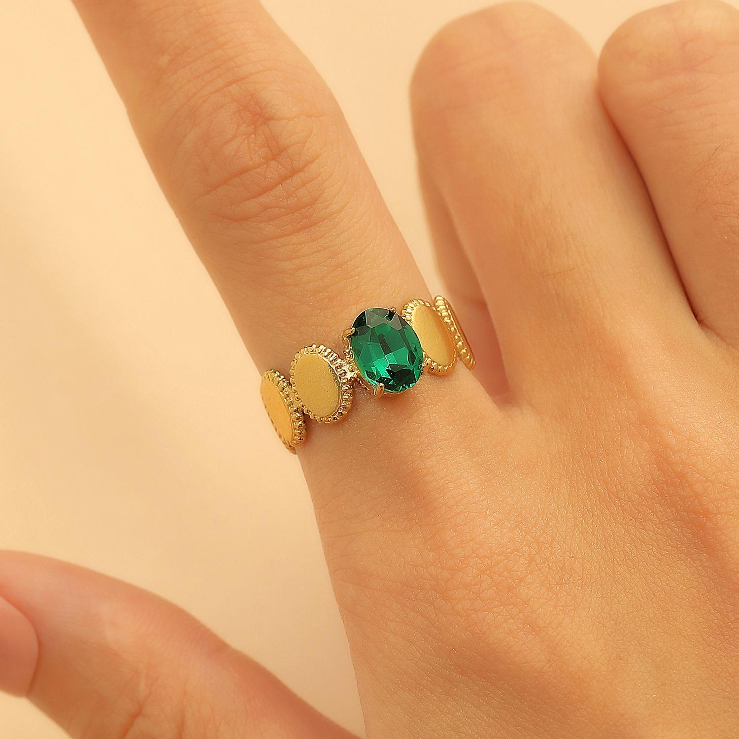18K Gold Color Plated Stainless Steel Inlay Green Zircon Open-ended Ring for Women Fashion Jewelry Accessories Gifts resizable
18K Gold Color Plated Stainless Steel Inlay Green Zircon Open-ended Ring for Women Fashion Jewelry Accessories Gifts resizable