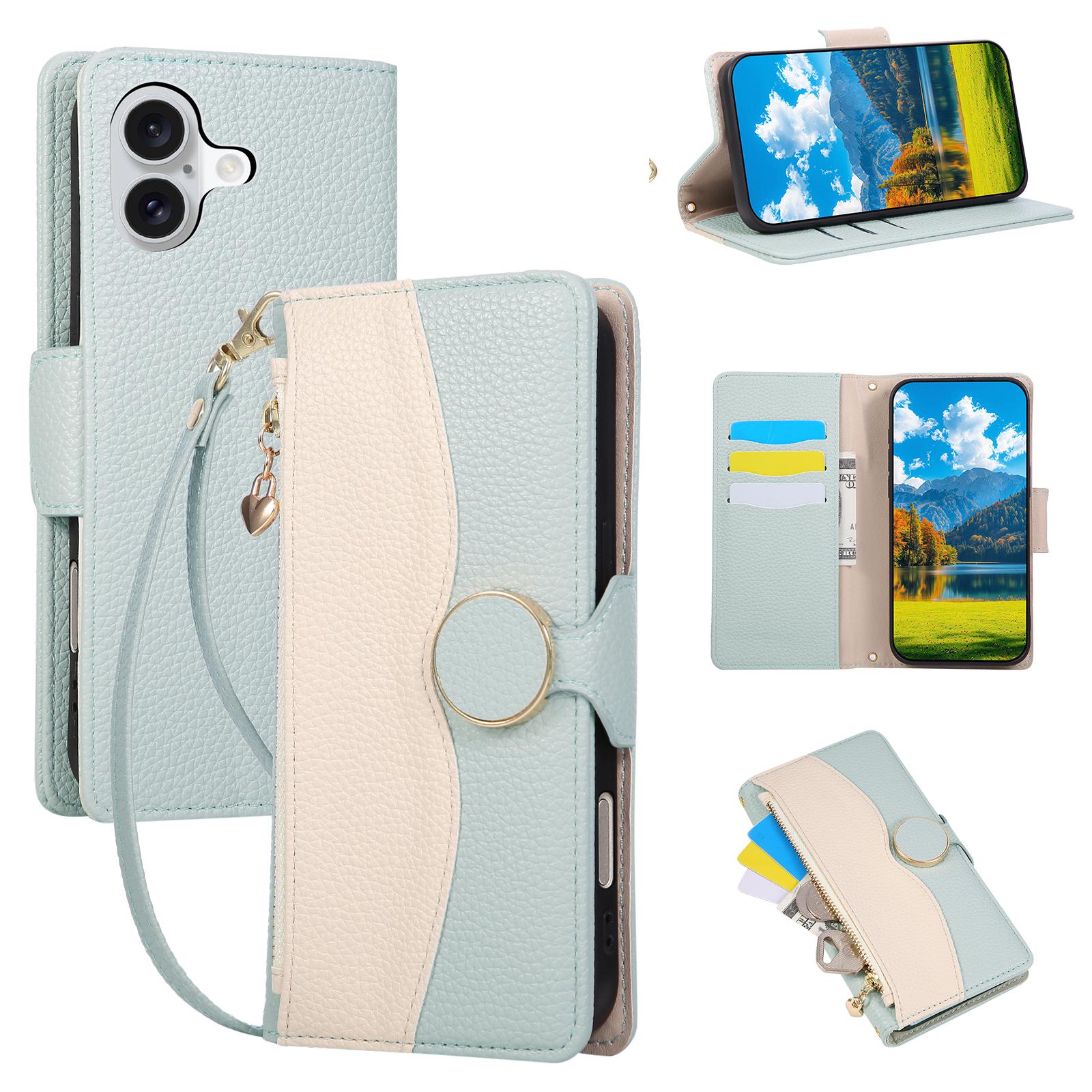 For iPhone 16 Case Zipper Wallet Color Splicing TPU PU Leather Flip Phone Cover with Strap
For iPhone 16 Case Zipper Wallet Color Splicing TPU PU Leather Flip Phone Cover with Strap