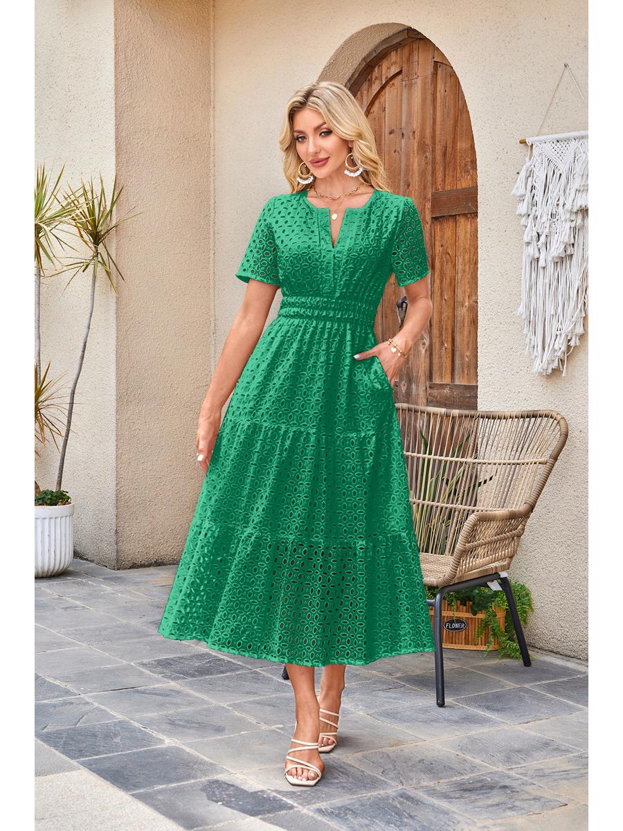 Платье макси с V-образным вырезом, вырезом, оборками и короткими рукавами - 2025 Европейский и американский стиль, женская мода XL зелёный
Платье макси с V-образным вырезом, вырезом, оборками и короткими рукавами - 2025 Европейский и американский стиль, женская мода XL зелёный