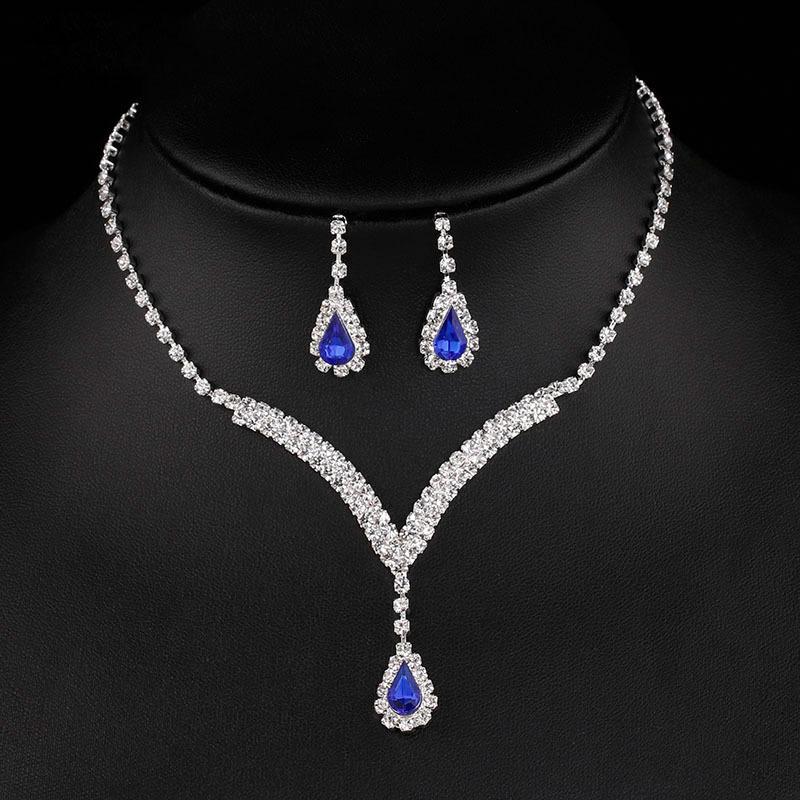 European American Style Drip Drop Necklace and Earring Set Simple Blue Geometric Gemstone Crystal Rhinestone Jewelry Set n6010
European American Style Drip Drop Necklace and Earring Set Simple Blue Geometric Gemstone Crystal Rhinestone Jewelry Set n6010