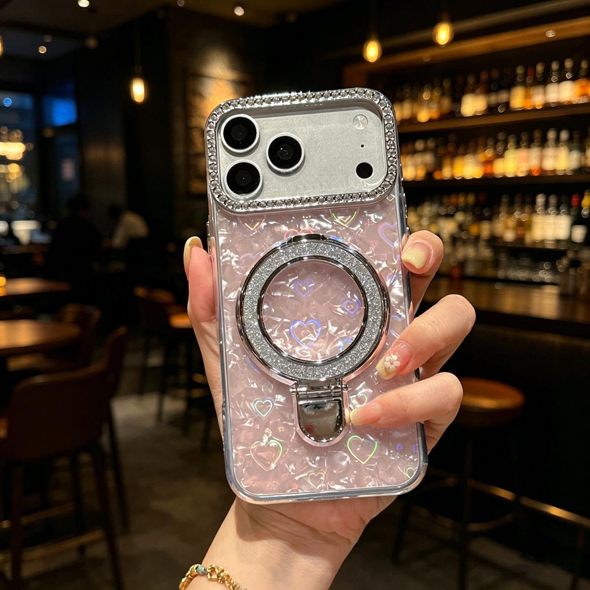 Glitter Heart Shell Phone Case with Q-shaped Stand for iPhone 17 Pro Max 14 Pro
Glitter Heart Shell Phone Case with Q-shaped Stand for iPhone 17 Pro Max 14 Pro