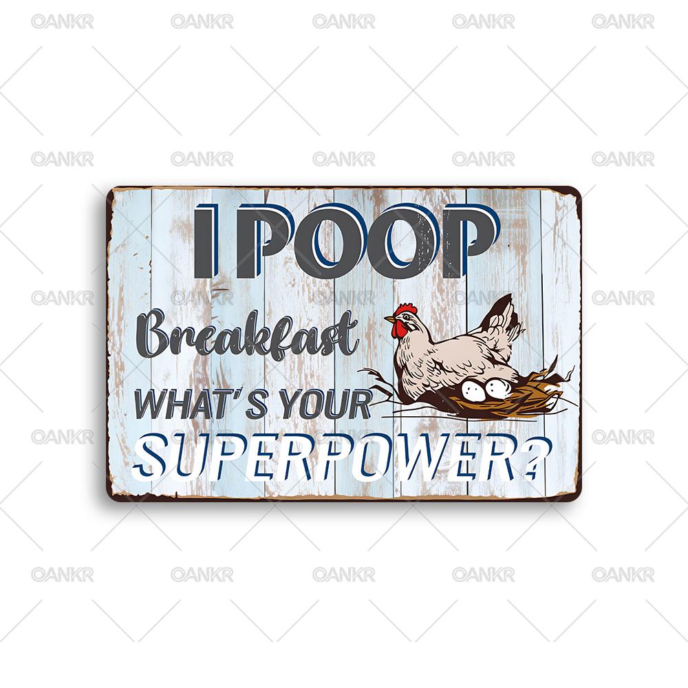 Funny Chicken Poster Metal Tin Sign Vintage I Poop Breakfast Whats Your Superpower Metal Signs for Farm Garden Home Wall 20x30cm(7.8x11.8inch)
Funny Chicken Poster Metal Tin Sign Vintage I Poop Breakfast Whats Your Superpower Metal Signs for Farm Garden Home Wall 20x30cm(7.8x11.8inch)