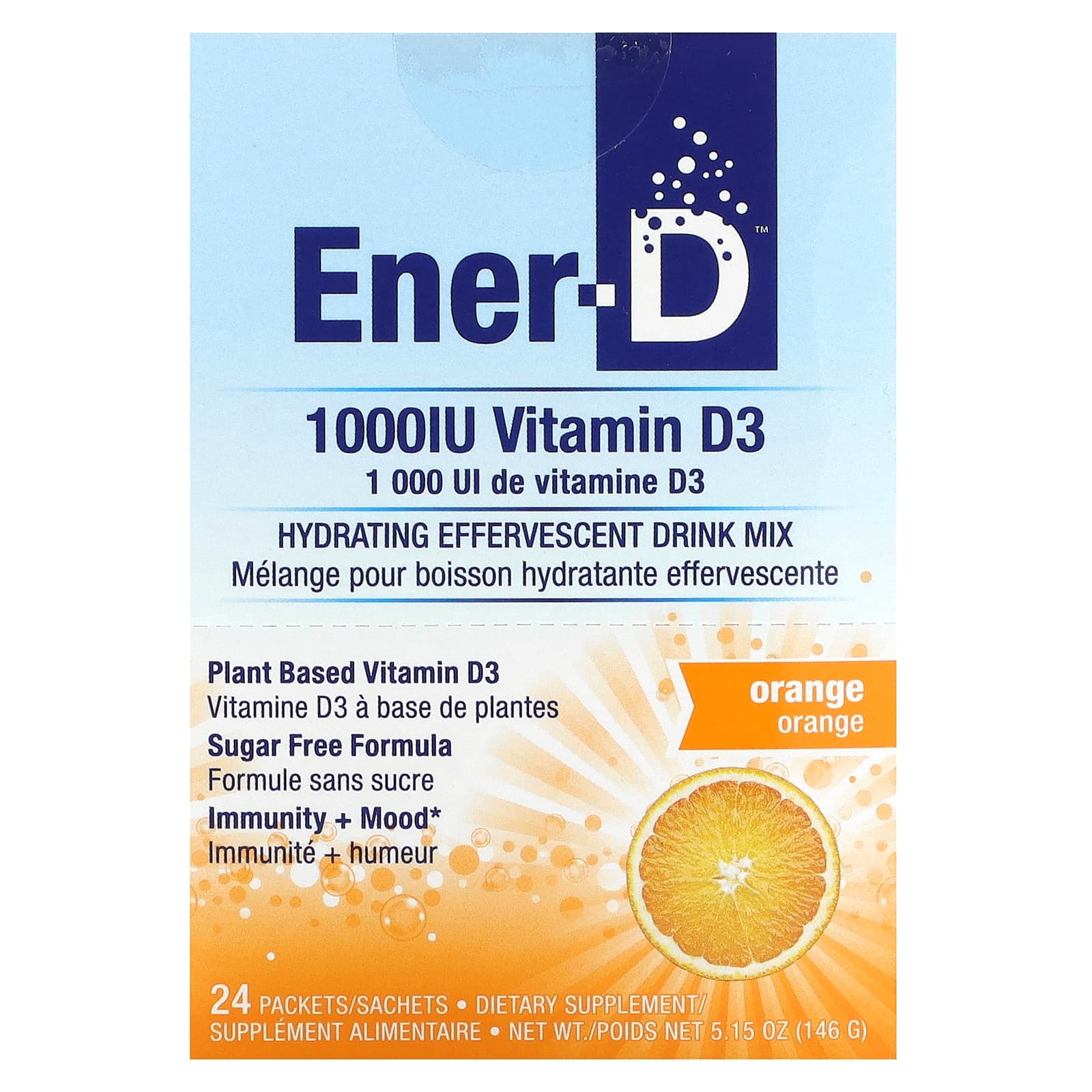 Ener-C, Ener-D, Vitamin D3, Hydration Effervescent Drink Mix, Sugar Free, Orange, 1,000Mg, 24 Pack
Ener-C, Ener-D, Vitamin D3, Hydration Effervescent Drink Mix, Sugar Free, Orange, 1,000Mg, 24 Pack