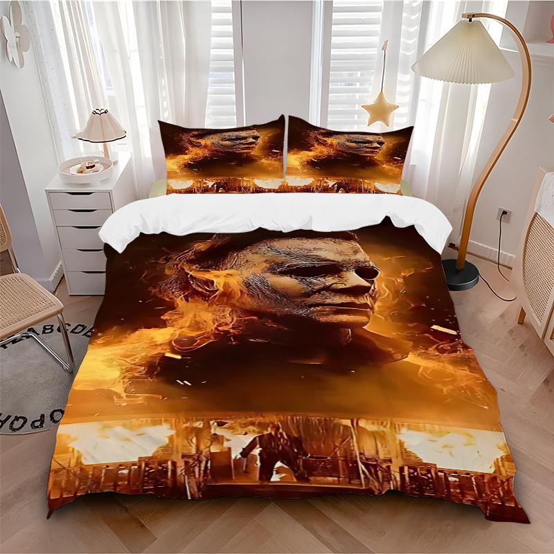 3pcs Halloween Michael Myers Mask Comforter Set with 1 Quilt Cover and 2 Pillowcases (No Core), Horror Movie Decorations for Bedroom and Guest 135x200cm
3pcs Halloween Michael Myers Mask Comforter Set with 1 Quilt Cover and 2 Pillowcases (No Core), Horror Movie Decorations for Bedroom and Guest 135x200cm