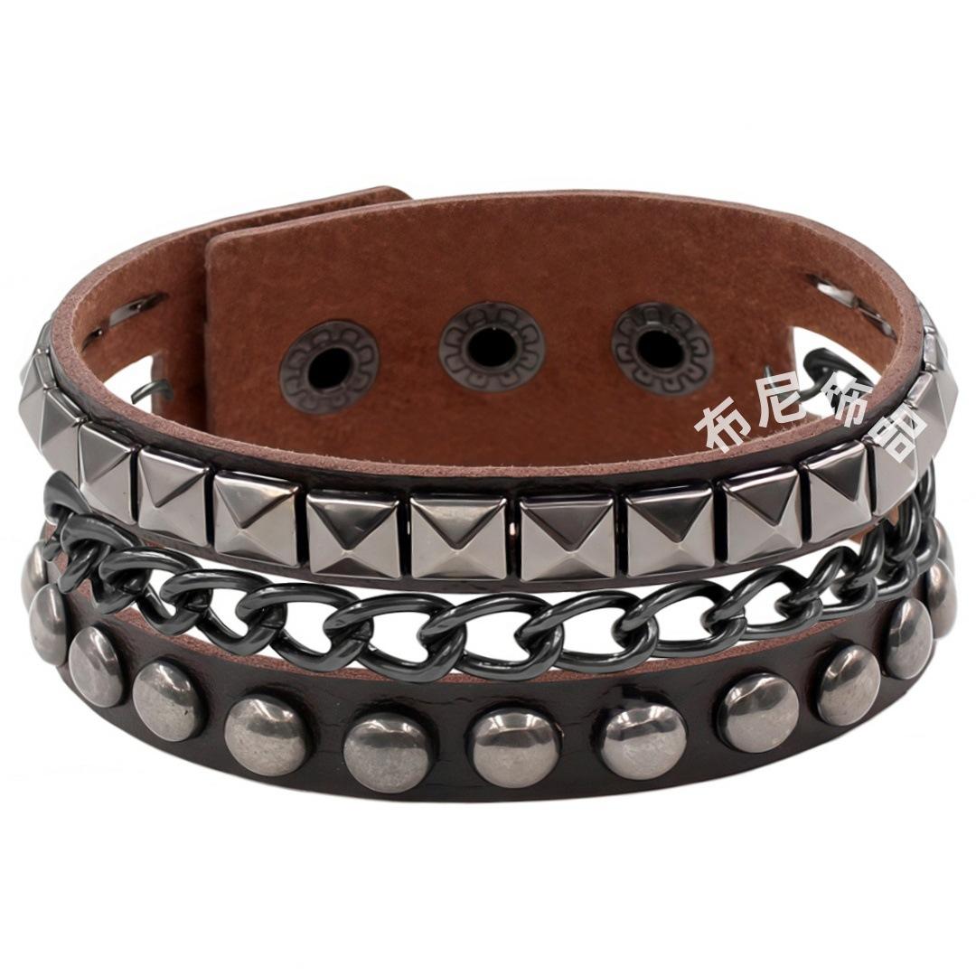 PU Leather European and American Punk Bracelet Dark Black Square Rivet Bracelet Non-mainstream Iron Chain Multi-layer Bracelet
PU Leather European and American Punk Bracelet Dark Black Square Rivet Bracelet Non-mainstream Iron Chain Multi-layer Bracelet