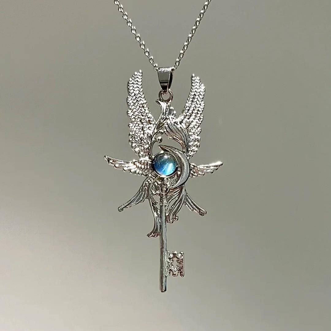 Retro Personality Revenge Angel Blue Moonlight Gemstone Angel Wings Key Pendant Necklace for Men Women Jewelry Accessories Gifts
Retro Personality Revenge Angel Blue Moonlight Gemstone Angel Wings Key Pendant Necklace for Men Women Jewelry Accessories Gifts