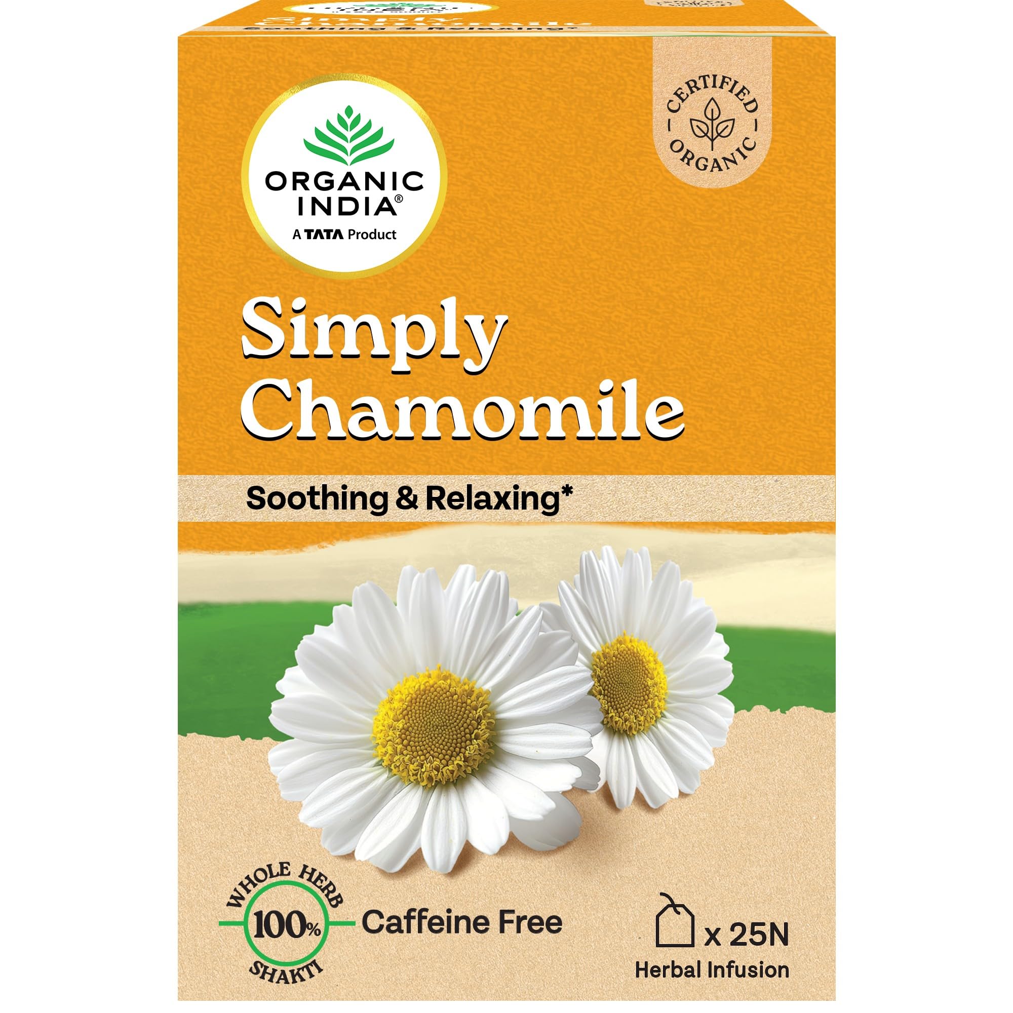 A TATA Product - Organic India Simply Chamomile Infusion, 25 Tea Bags, Certified Organic, Soothing & Relaxing, Caffeine-Free, Whole Herb Blend
A TATA Product - Organic India Simply Chamomile Infusion, 25 Tea Bags, Certified Organic, Soothing & Relaxing, Caffeine-Free, Whole Herb Blend