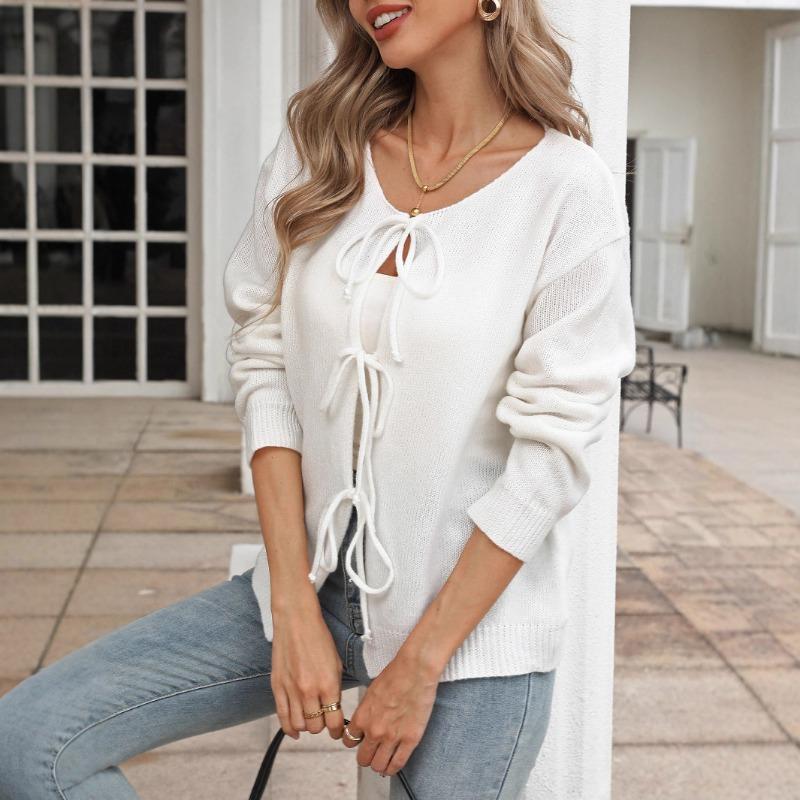 Вязаный свитер-куртка женский с круглым вырезом, завязками-бантиками снаружи, повседневный кардиган S белый
Вязаный свитер-куртка женский с круглым вырезом, завязками-бантиками снаружи, повседневный кардиган S белый