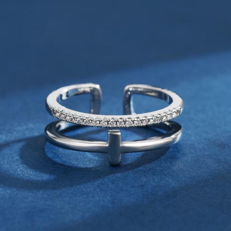 Customized Geometric Open Cross Double Layer Ring for Women with Micro-Paved Diamonds
Customized Geometric Open Cross Double Layer Ring for Women with Micro-Paved Diamonds