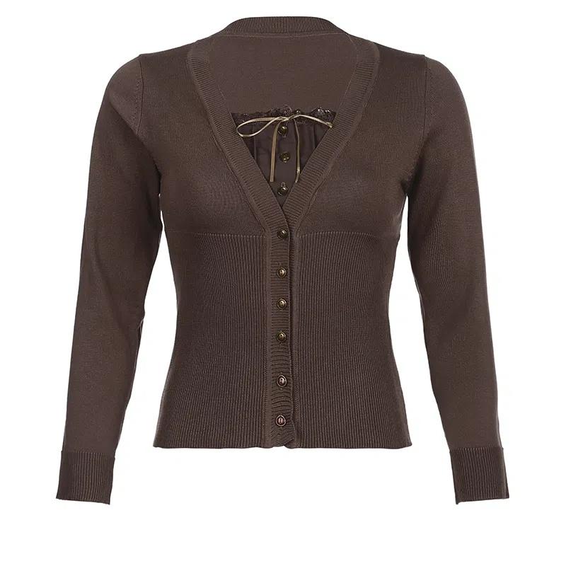 Укороченные топы с кружевной отделкой для девочек Y2K, вязаные коричневые лоскутные свитера на пуговицах, женские милые футболки в стиле Харадзюку, пуловеры M коричневый
Укороченные топы с кружевной отделкой для девочек Y2K, вязаные коричневые лоскутные свитера на пуговицах, женские милые футболки в стиле Харадзюку, пуловеры M коричневый