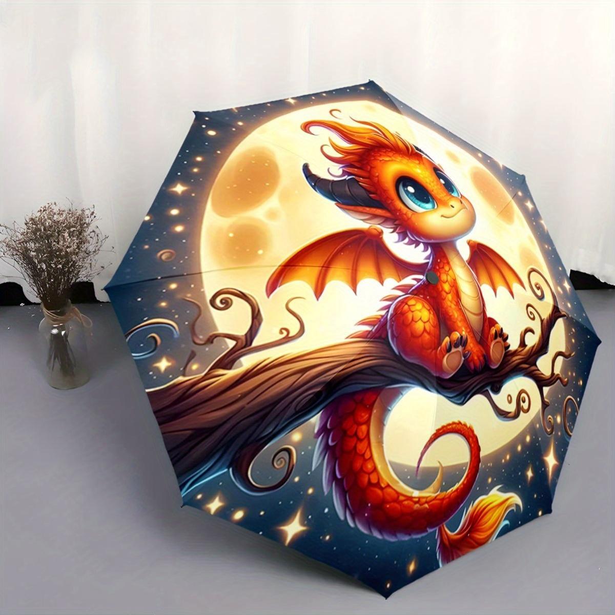 Automatic Open/Close Umbrella with Cute Red Dragon & Full Moon Design - Compact Folding Umbrella, Sturdy 8-Rib Construction, A (as the picture,Iron&8K)
Automatic Open/Close Umbrella with Cute Red Dragon & Full Moon Design - Compact Folding Umbrella, Sturdy 8-Rib Construction, A (as the picture,Iron&8K)