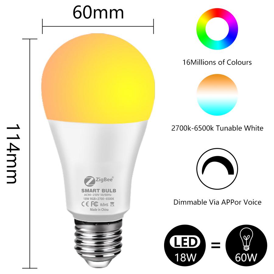 Умная лампа Tuya Zigbee E27 12 Вт 15 Вт 18 Вт Smart Life APP Control Цветная RGB-лампа с изменением цвета 85–265 В Работает с Alexa Google Home 12w
Умная лампа Tuya Zigbee E27 12 Вт 15 Вт 18 Вт Smart Life APP Control Цветная RGB-лампа с изменением цвета 85–265 В Работает с Alexa Google Home 12w