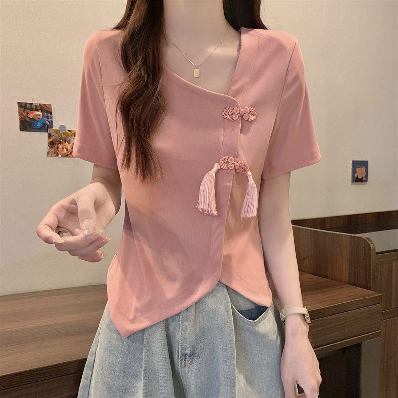 Plus Size Women s Chinese Style Irregular Cropped Top with Frog Button - Short Sleeve Loose Fit Summer T-Shirt 4XL
Plus Size Women s Chinese Style Irregular Cropped Top with Frog Button - Short Sleeve Loose Fit Summer T-Shirt 4XL