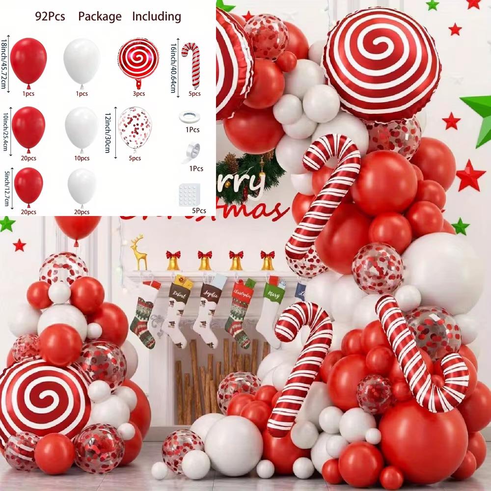 92 Piece Christmas Balloon Arch Set - Red and White with Confetti with Candy Cane Pattern Holiday Party Decoration Supplies others
92 Piece Christmas Balloon Arch Set - Red and White with Confetti with Candy Cane Pattern Holiday Party Decoration Supplies others
