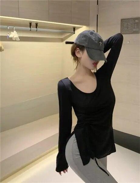 Женский топ, однотонные рубашки базового слоя с длинными рукавами, осенний наряд, облегающая повседневная футболка с рюшами и завязками по бокам XL
Женский топ, однотонные рубашки базового слоя с длинными рукавами, осенний наряд, облегающая повседневная футболка с рюшами и завязками по бокам XL