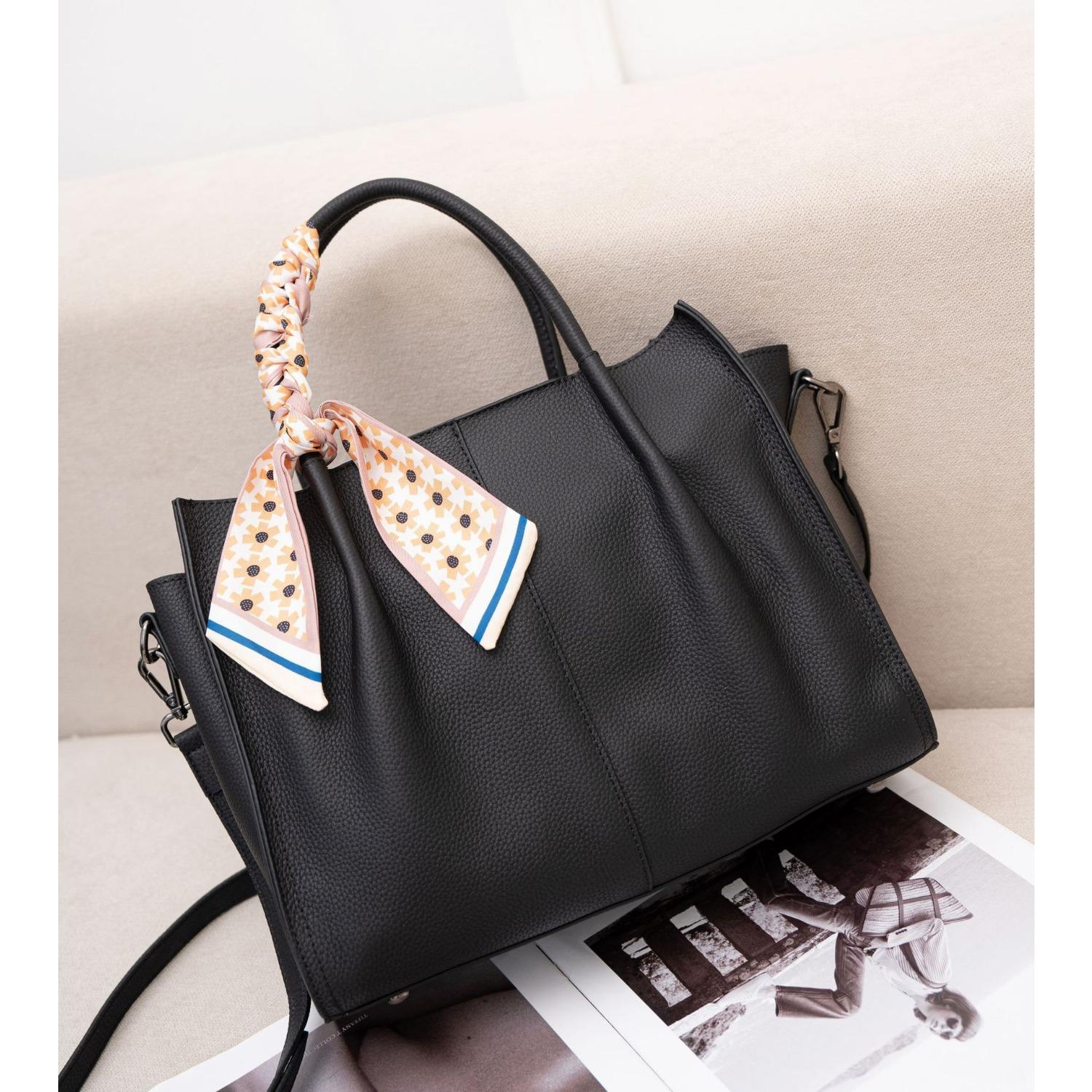 Женская сумка через плечо из коровьей кожи, вместительная женская сумка-мессенджер, модная и простая универсальная сумка для покупок, мягкая кожа чёрный