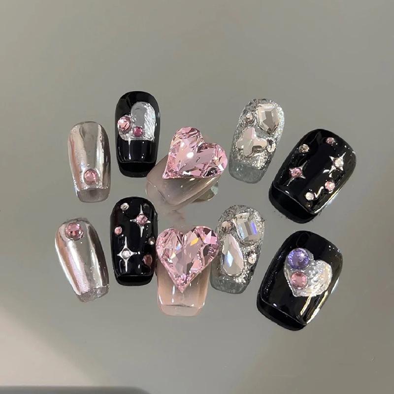 Hand-Painted Heart Diamond Black Press-On Nails – Removable Sweet Cool Style Extra Small
Hand-Painted Heart Diamond Black Press-On Nails – Removable Sweet Cool Style Extra Small