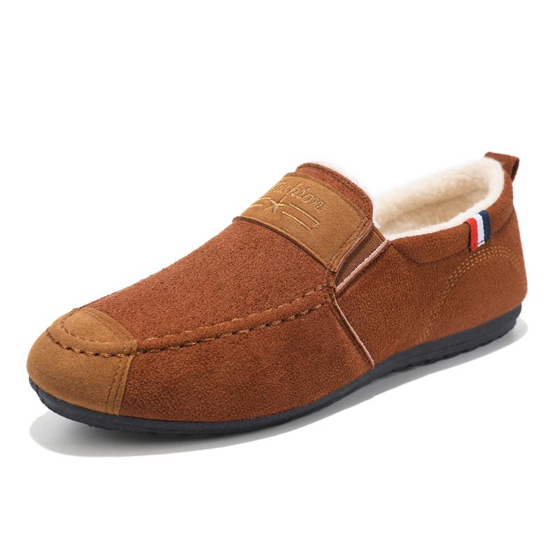 Зимняя мужская прогулочная повседневная обувь, сохраняющие тепло, лоферы из хлопка, офисные теплые черные модельные туфли с плюшем 43