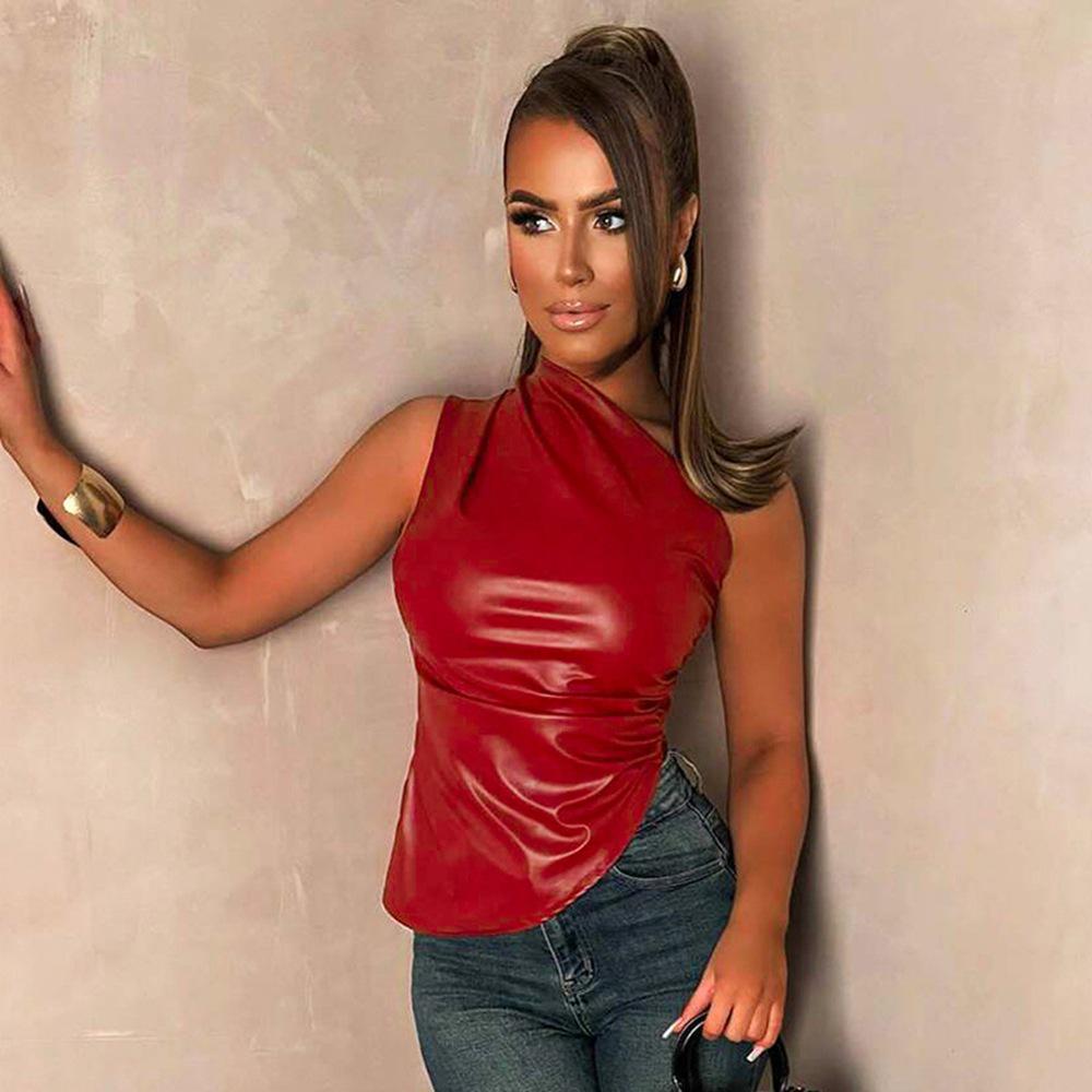 European & American Women s PU Leather One-Shoulder Tank Top with Slanted Hem & Pleats – Spring/Summer 2025 Collection L
European & American Women s PU Leather One-Shoulder Tank Top with Slanted Hem & Pleats – Spring/Summer 2025 Collection L