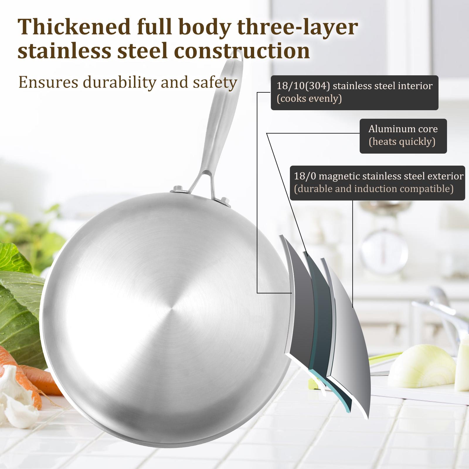 304 Stainless Steel Frying Pan, NonStick Chef s Pan Fried Steak Pot Uncoated Kitchen Cookware For Gas Stove and Induction Cooker
304 Stainless Steel Frying Pan, NonStick Chef s Pan Fried Steak Pot Uncoated Kitchen Cookware For Gas Stove and Induction Cooker