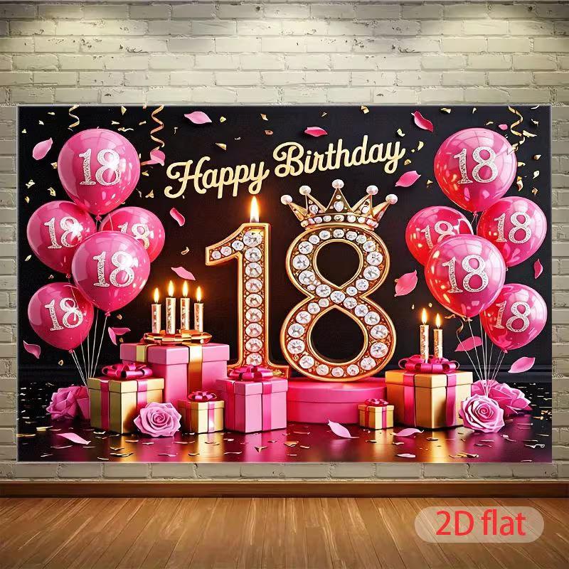 2D 18th Birthday Party Decoration Backdrop, Pink Gold Crown & Balloon Photo Background Banner 47.2x31.5inch/120*80cm
2D 18th Birthday Party Decoration Backdrop, Pink Gold Crown & Balloon Photo Background Banner 47.2x31.5inch/120*80cm