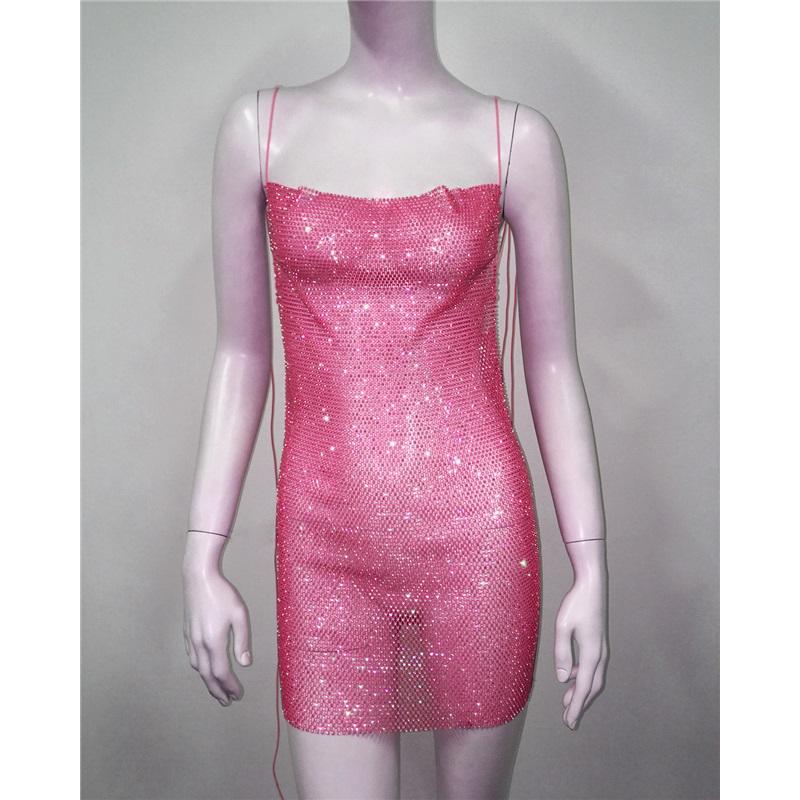 Сексуальное платье без рукавов с открытой спиной, сетчатое, со стразами, на шнуровке, облегающее, для модных женщин M