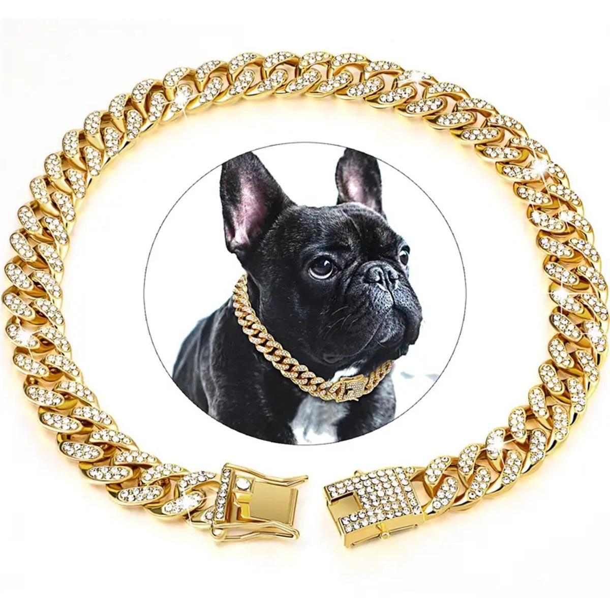Heavy Duty Dog Chain Collar with Rhinestone Decoration Durable Metal Link Design Adjustable Size for Medium and Large Dogs One Size
Heavy Duty Dog Chain Collar with Rhinestone Decoration Durable Metal Link Design Adjustable Size for Medium and Large Dogs One Size