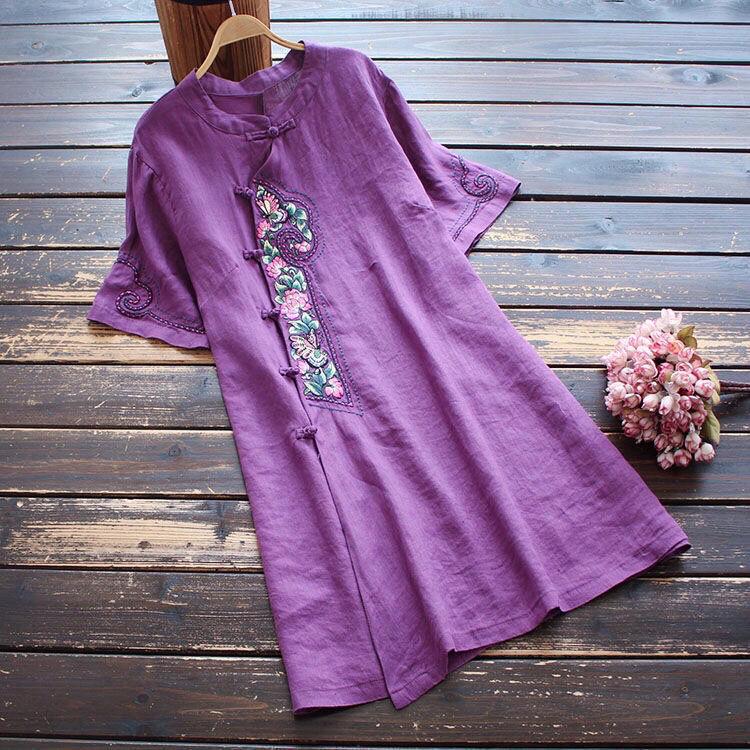 Summer Retro Artistic Embroidered Cotton-Linen Stand Collar Short-Sleeve Dress Top 3XL (155-175 jin) peacock синього кольору
Summer Retro Artistic Embroidered Cotton-Linen Stand Collar Short-Sleeve Dress Top 3XL (155-175 jin) peacock синього кольору