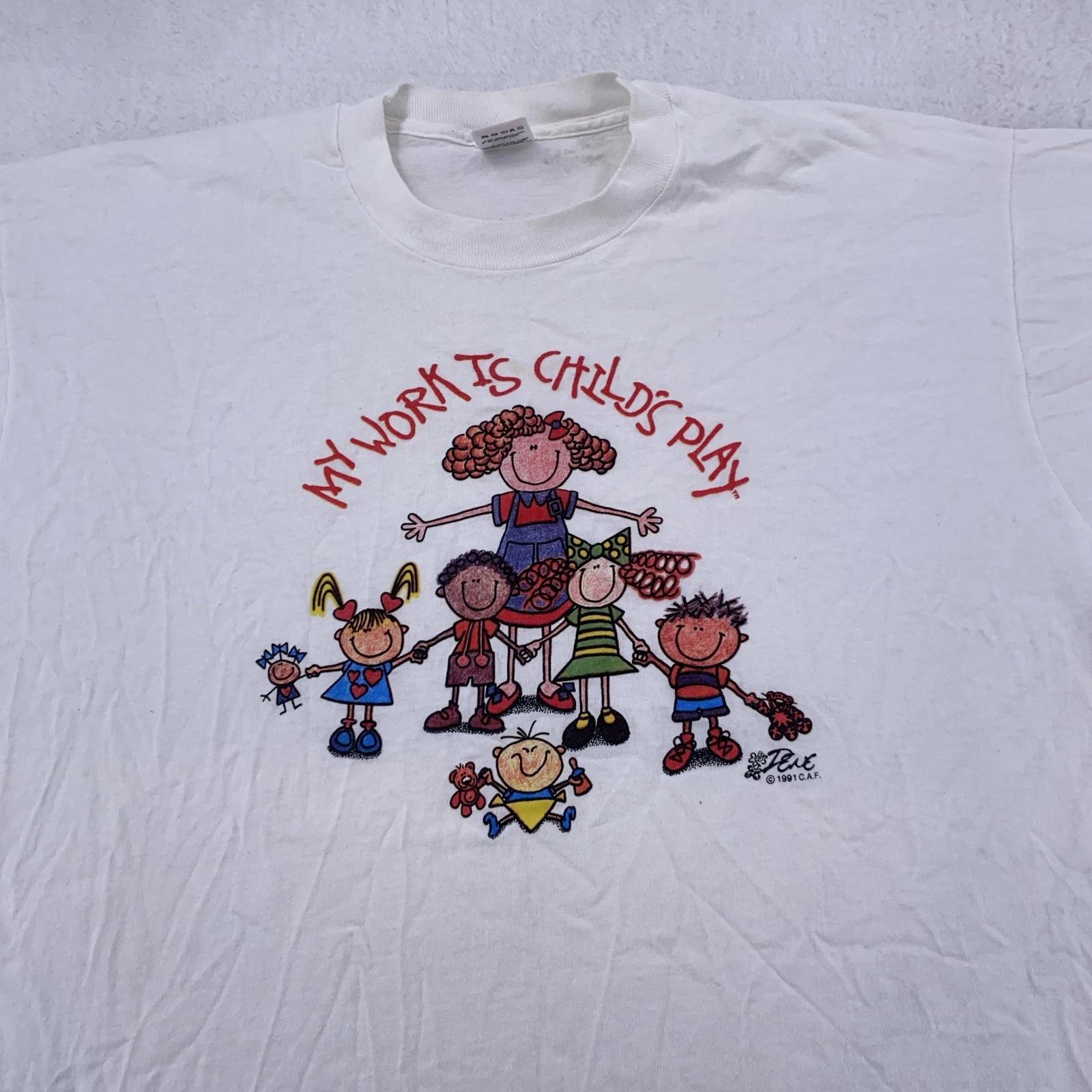 Vintage My Work Is Child s Play Shirt Mens XL White Teacher Daycare Graphic 90s 2XL
Vintage My Work Is Child s Play Shirt Mens XL White Teacher Daycare Graphic 90s 2XL