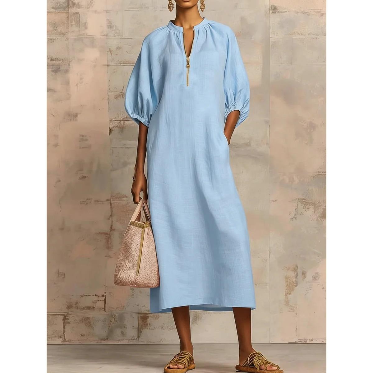 women s Half Zip Puff Sleeve Loose Linen Midi Dress Casual Straight Shift Dress S небесно-голубой
women s Half Zip Puff Sleeve Loose Linen Midi Dress Casual Straight Shift Dress S небесно-голубой