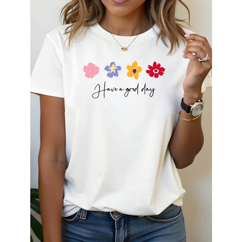 Have A Good Day Colorful Floral Print Women S T-Shirt, Daily Commute & Friend Greeting Top, Fresh Style Short Sleeve, Daily Streetwear Tee S белый
Have A Good Day Colorful Floral Print Women S T-Shirt, Daily Commute & Friend Greeting Top, Fresh Style Short Sleeve, Daily Streetwear Tee S белый