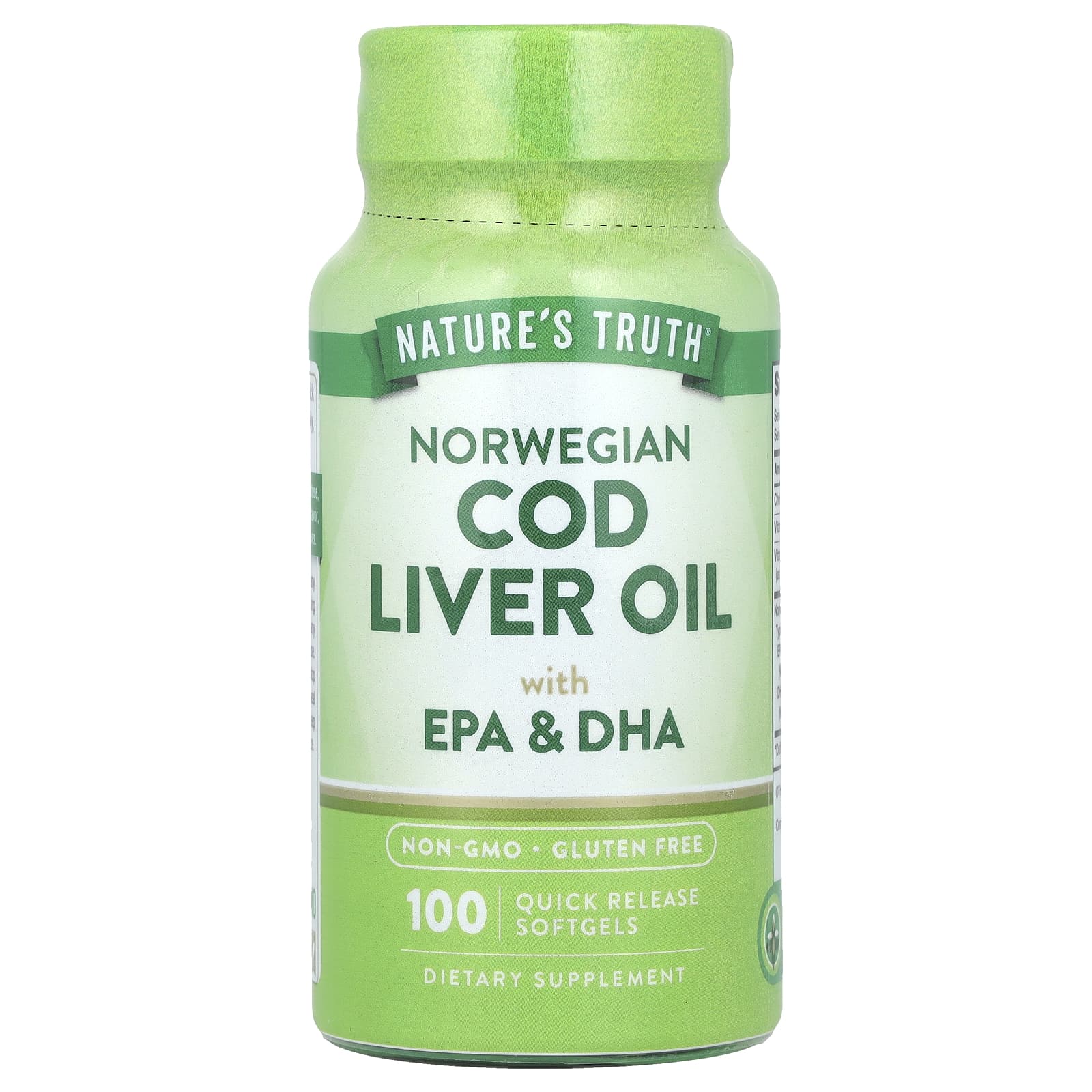 Nature S Truth, Norwegian Cod Liver Oil with Epa and Dha, 100 Rapid Release Softgels
Nature S Truth, Norwegian Cod Liver Oil with Epa and Dha, 100 Rapid Release Softgels