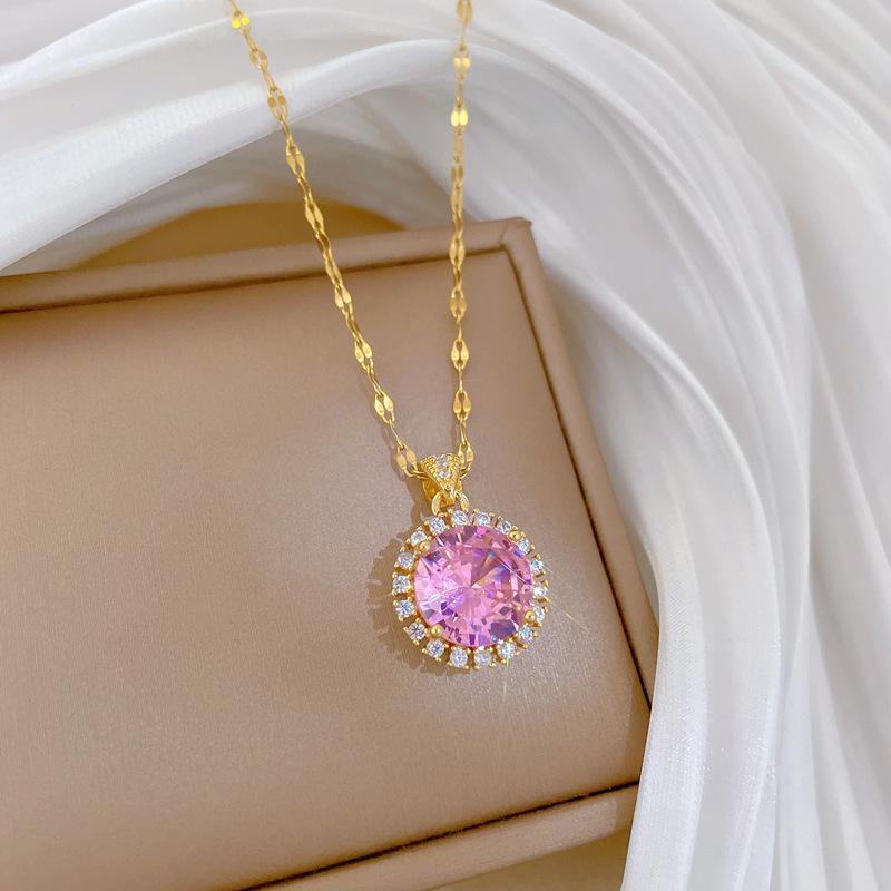 Simple Shiny Big Pink White Crystal Zircon Round Pendant Necklace for Women Elegant Stainless Steel Chain Jewelry Gift for Lover
Simple Shiny Big Pink White Crystal Zircon Round Pendant Necklace for Women Elegant Stainless Steel Chain Jewelry Gift for Lover