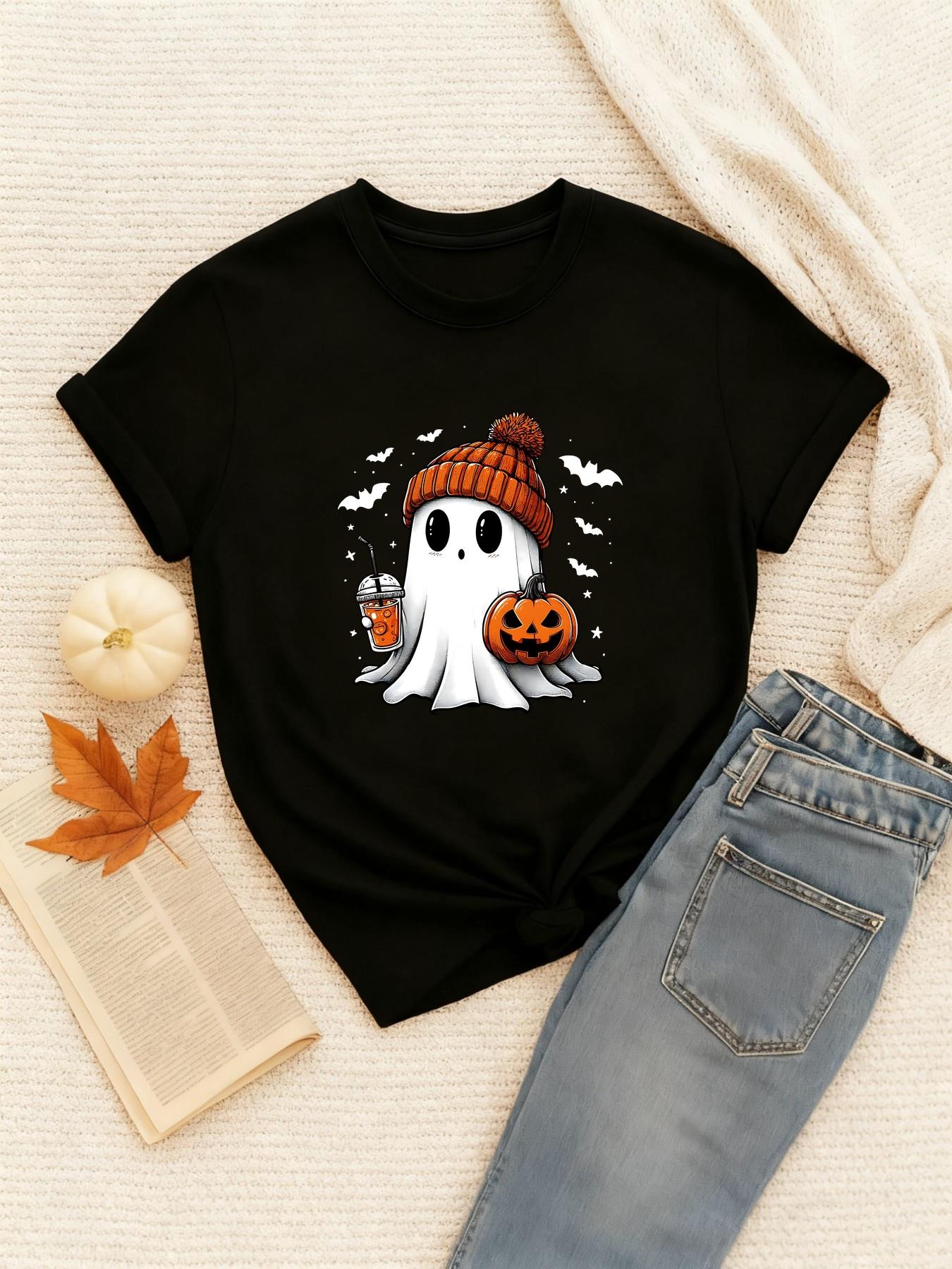 Womens White ShortSleeve Cute Pumpkin Print with Smiling Ghosts Bats JackoLanterns Harajuku Short Sleeve Casual 3XL
Womens White ShortSleeve Cute Pumpkin Print with Smiling Ghosts Bats JackoLanterns Harajuku Short Sleeve Casual 3XL