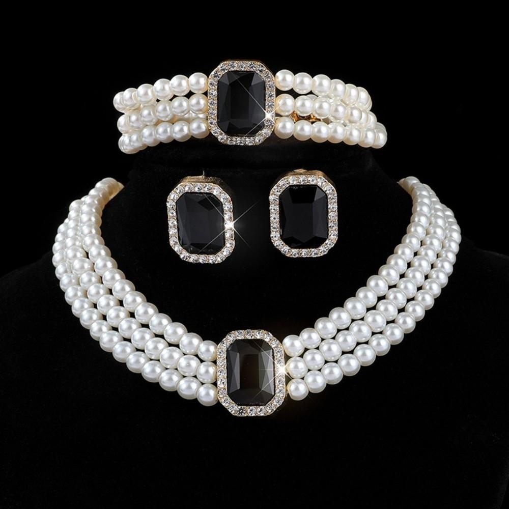 White Pearl Pearl Jewelry Set Multi-layer Bead Bridal Jewelry Sets Party чорний
White Pearl Pearl Jewelry Set Multi-layer Bead Bridal Jewelry Sets Party чорний