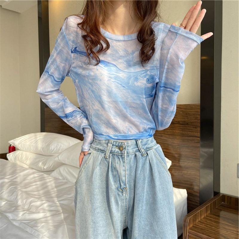 Summer Mesh Sunscreen Bottoming Shirt Long-sleeved Ice Silk Short Tie-dye Versatile Sexy Top XL синій
Summer Mesh Sunscreen Bottoming Shirt Long-sleeved Ice Silk Short Tie-dye Versatile Sexy Top XL синій