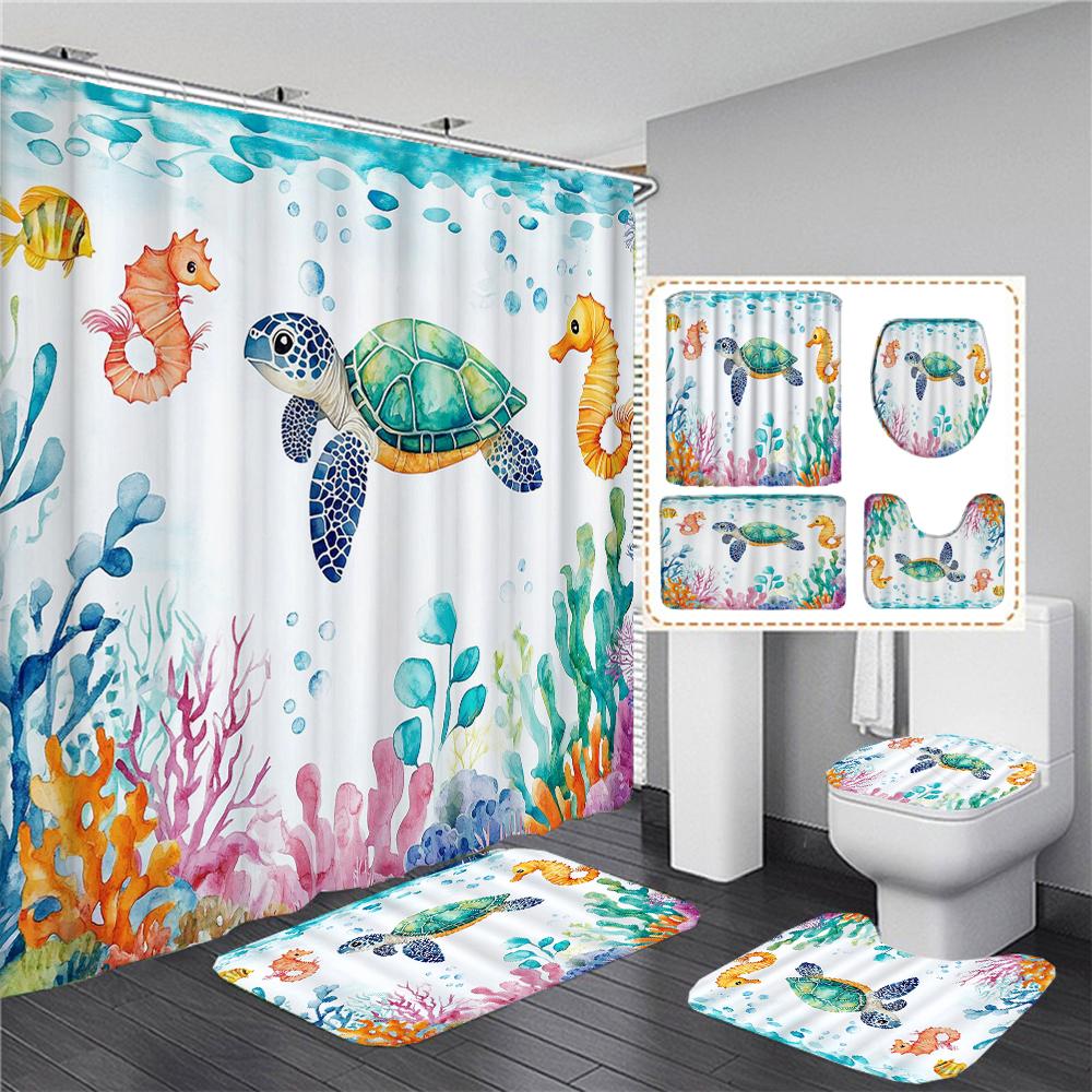 Cartoon Sea Turtle Shower Curtain With Hook Ocean World Bathroom Set Non-Slip Carpet Toilet Cover Pad Bath Mat For Home Decor W60H190(CM)-1 Pcs
Cartoon Sea Turtle Shower Curtain With Hook Ocean World Bathroom Set Non-Slip Carpet Toilet Cover Pad Bath Mat For Home Decor W60H190(CM)-1 Pcs