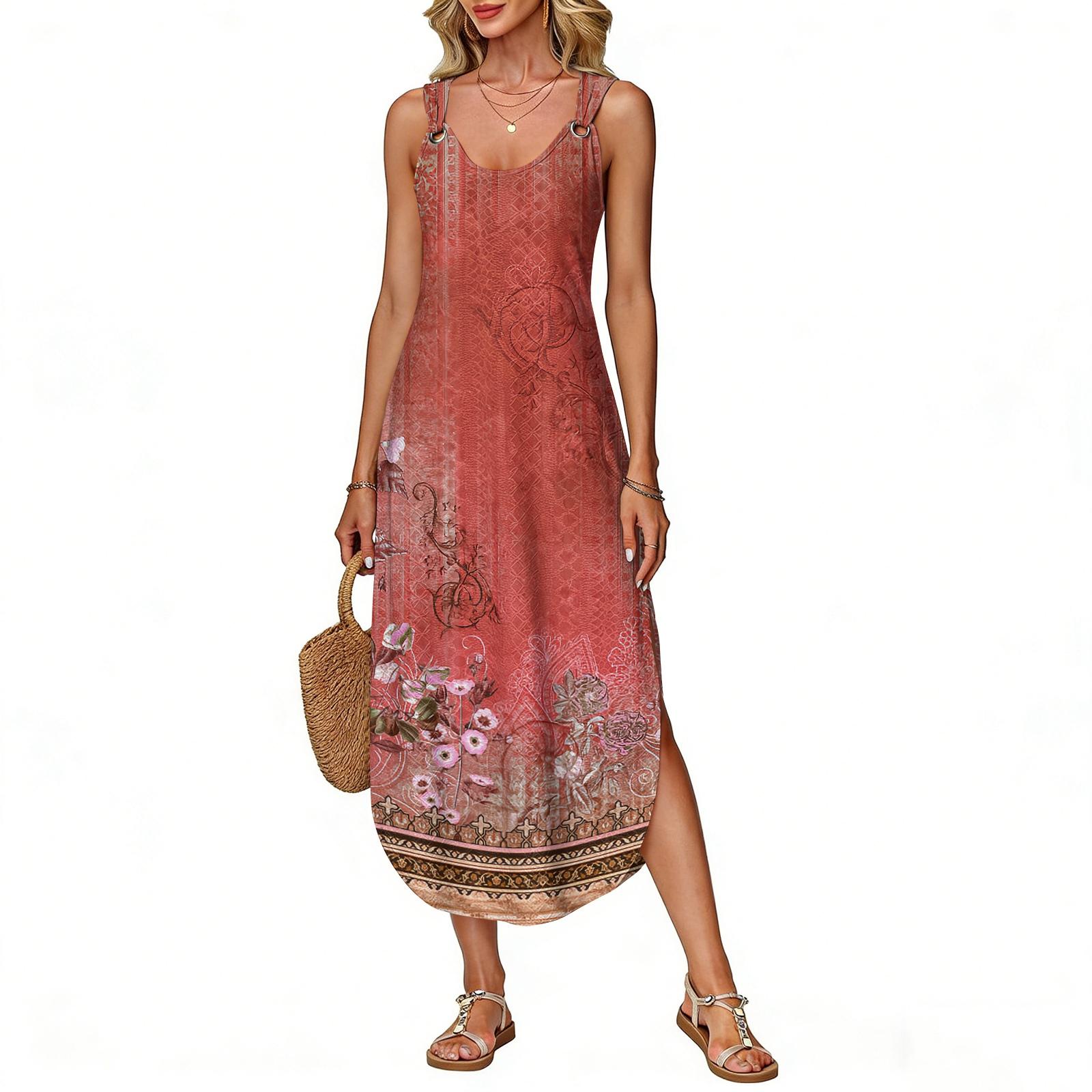 Women s summer long dress, sleeveless with side slits, long retro printed camisole dress L червоний
Women s summer long dress, sleeveless with side slits, long retro printed camisole dress L червоний