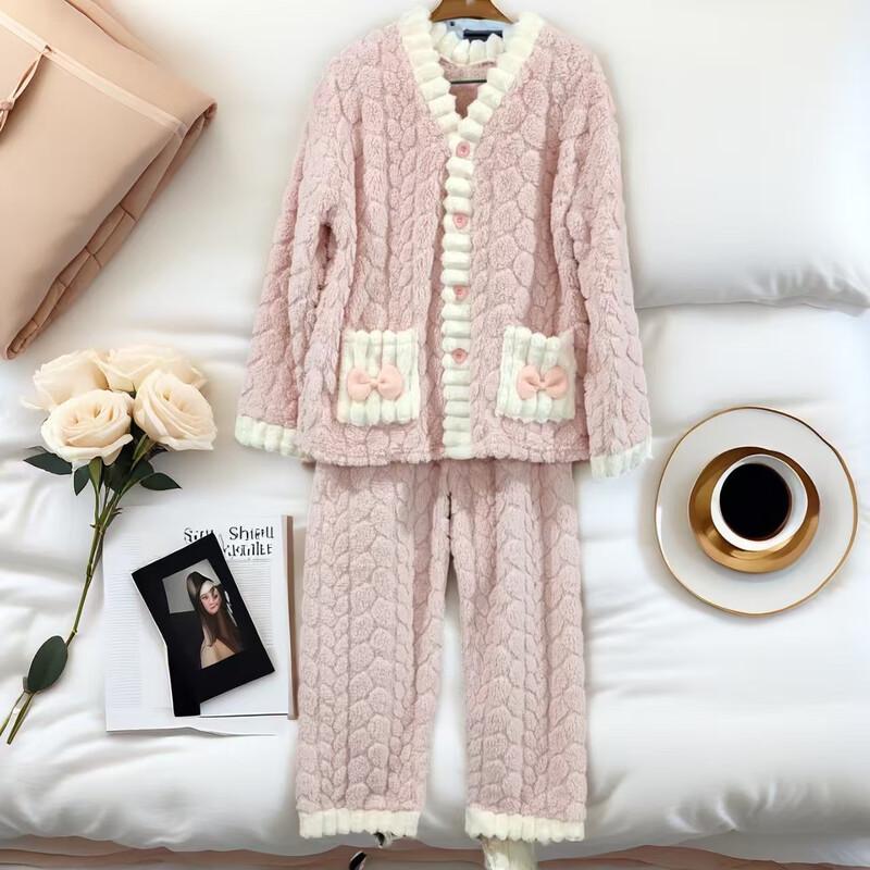 OEING Women s Warm Lychee Coral Fleece Cardigan Pajama Set One Size
OEING Women s Warm Lychee Coral Fleece Cardigan Pajama Set One Size