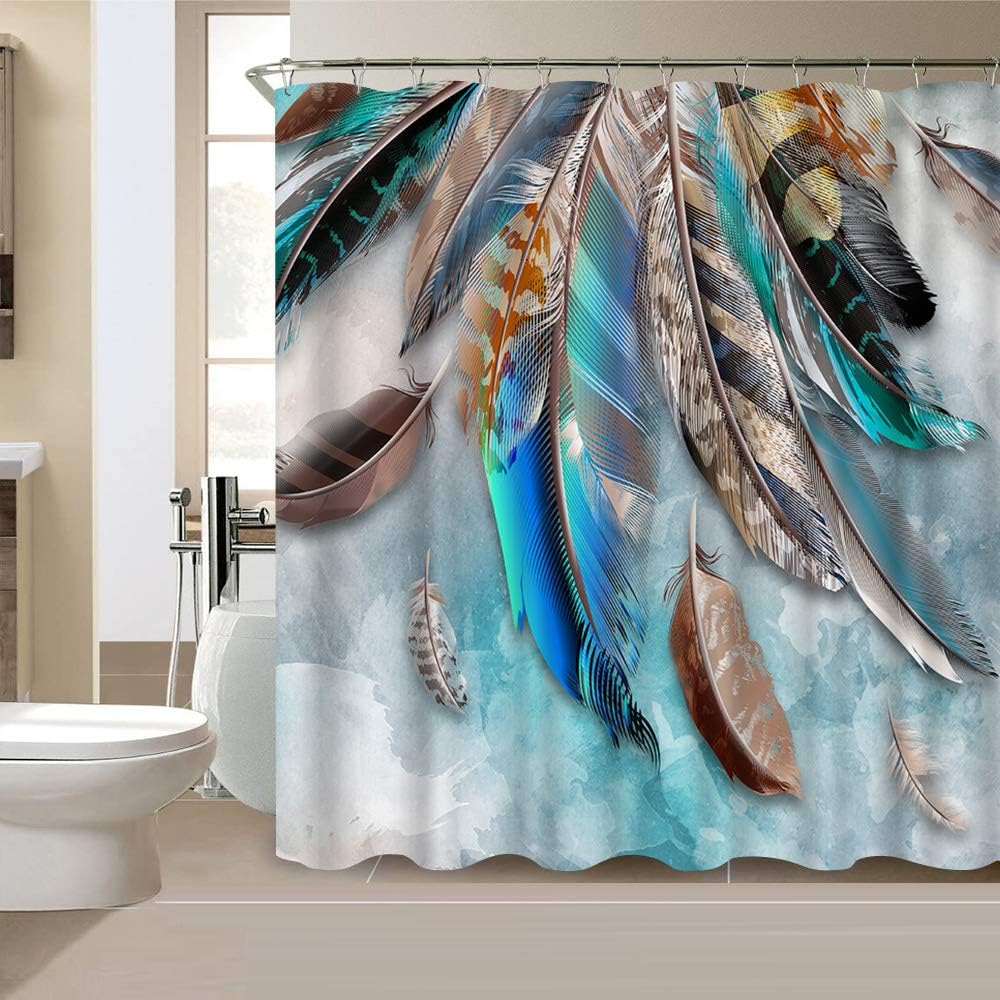 Feather Shower Curtain Green Blue Brown Animal Feathers Print Retro Bathroom Decor Accessories Hooks W60H190(CM)-1 Pcs
Feather Shower Curtain Green Blue Brown Animal Feathers Print Retro Bathroom Decor Accessories Hooks W60H190(CM)-1 Pcs