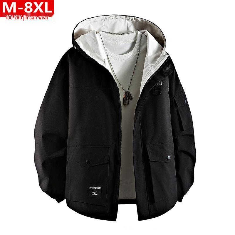 Мужская весенне-осенняя куртка с капюшоном в гонконгском стиле с 3D накладными карманами - Повседневная верхняя одежда свободного кроя больших размеров 175 (2XL): up to 150 jin чёрный
Мужская весенне-осенняя куртка с капюшоном в гонконгском стиле с 3D накладными карманами - Повседневная верхняя одежда свободного кроя больших размеров 175 (2XL): up to 150 jin чёрный