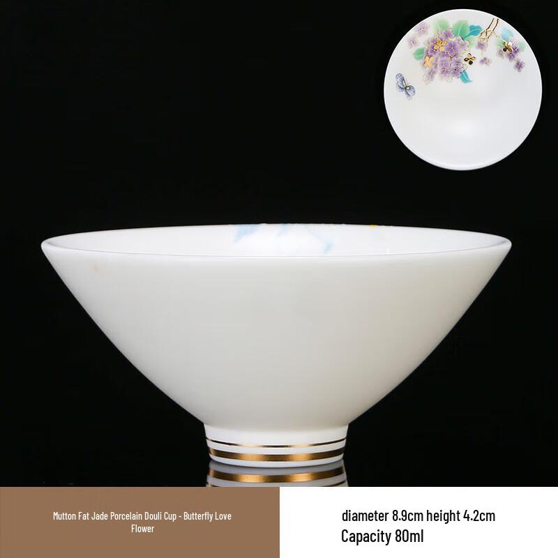Tea Cycle Mutton-Fat Jade Porcelain Douli Tea Cup, Butterfly Love Flower
Tea Cycle Mutton-Fat Jade Porcelain Douli Tea Cup, Butterfly Love Flower