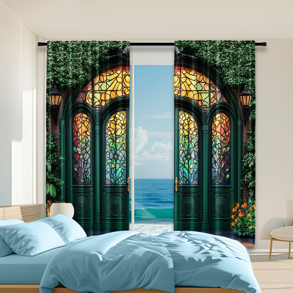 2 pcs versatile polyester transparent curtains for home decoration Vibrant Stained Glass & Garden Scenery for use in bedrooms 100*130 Rod Pocket 1pcs
2 pcs versatile polyester transparent curtains for home decoration Vibrant Stained Glass & Garden Scenery for use in bedrooms 100*130 Rod Pocket 1pcs