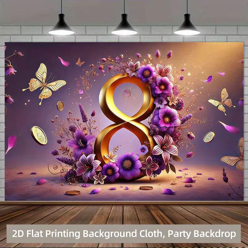 2D Party Decor Tapestry, Shiny Number 8 with Purple Flowers & Gold Coins 47.2x31.5inch/120*80cm
2D Party Decor Tapestry, Shiny Number 8 with Purple Flowers & Gold Coins 47.2x31.5inch/120*80cm