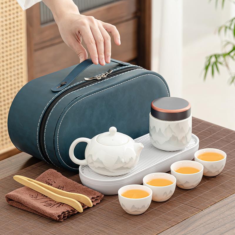 Kung Fu Tea Set Ink White Porcelain Household Portable Teapot Ceramic Outdoor Travel Camping Business Souvenir
Kung Fu Tea Set Ink White Porcelain Household Portable Teapot Ceramic Outdoor Travel Camping Business Souvenir
