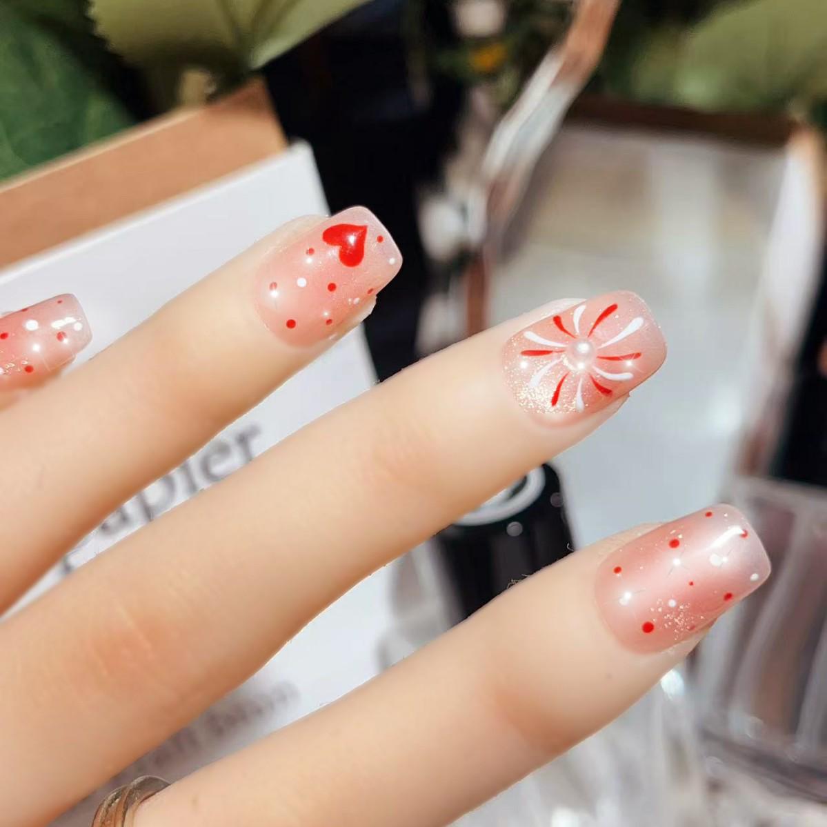 Heart Firework Cat Eye Nails - New Year Edition: Red & White Polka Dot with Pearl Accents, Pure Handmade Manicure XS
Heart Firework Cat Eye Nails - New Year Edition: Red & White Polka Dot with Pearl Accents, Pure Handmade Manicure XS