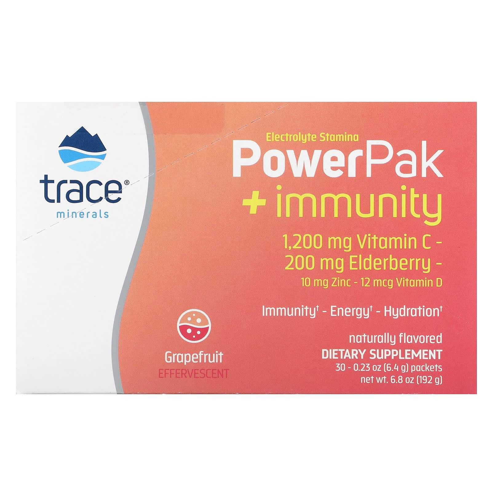 Trace, Electrolyte Endurance Boost, PowerPak + Immunity, зі смаком грейпфрута, 30 пакетиків, 0,23 унції (6,4 г) Кожен
Trace, Electrolyte Endurance Boost, PowerPak + Immunity, зі смаком грейпфрута, 30 пакетиків, 0,23 унції (6,4 г) Кожен