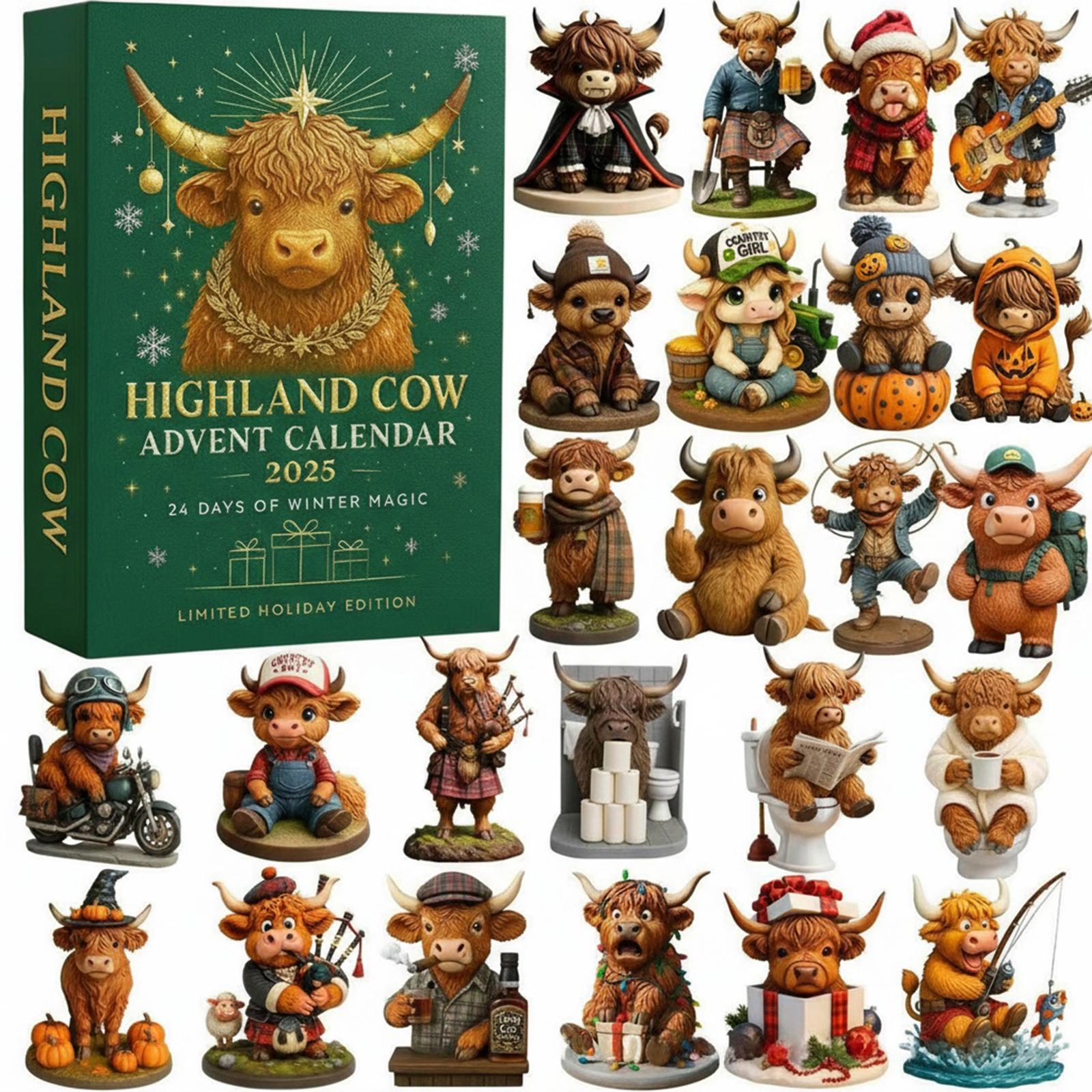 Highland Cow Advent Calendar 2025 with 24 3D Cow Ornaments 24 Days Christmas Countdown Calendar Xmas Surprise Gifts 11.02x8.66x1.38inch
Highland Cow Advent Calendar 2025 with 24 3D Cow Ornaments 24 Days Christmas Countdown Calendar Xmas Surprise Gifts 11.02x8.66x1.38inch