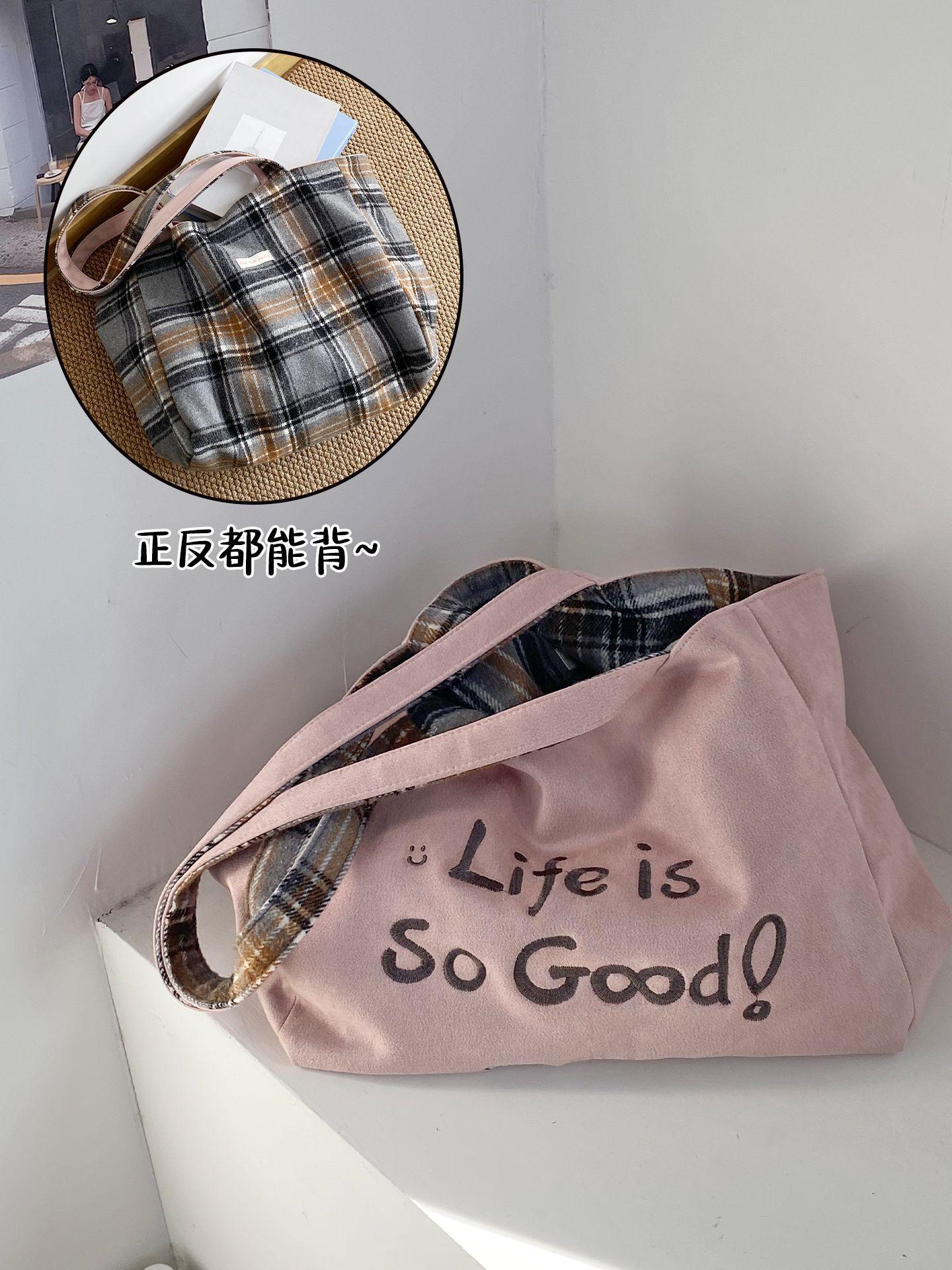 Autumn Plaid Women Double-Sided Woolen Shoulder Bags Large Capacity Ladies Suede Casual Tote Letter College Style Girls Handbags рожевий
Autumn Plaid Women Double-Sided Woolen Shoulder Bags Large Capacity Ladies Suede Casual Tote Letter College Style Girls Handbags рожевий